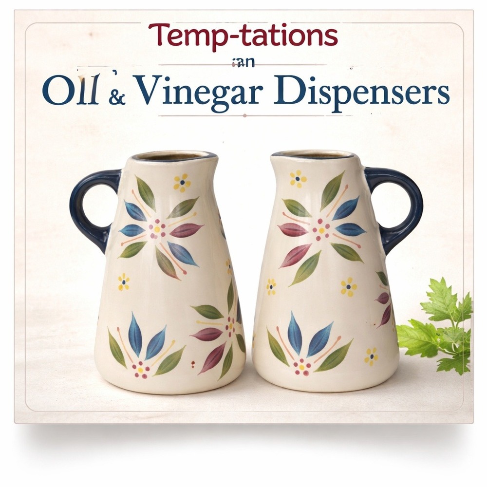 Temp-tations Old World Ceramic Oil and‎ Vinegar Dispensers Set 16oz Cream Blue
